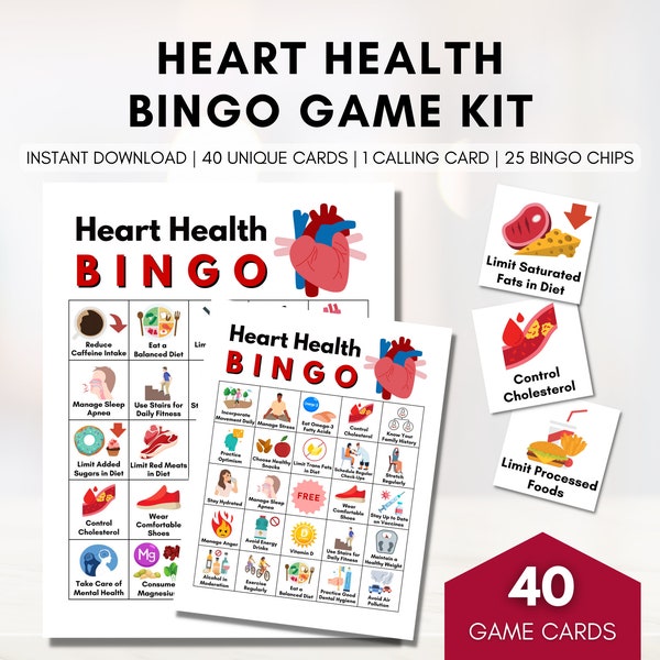 Heart Health BINGO Game, Cardiac Bingo, Health Games, Heart Disease Prevention, Patient Education, Workshop Activity (Digital Printable)