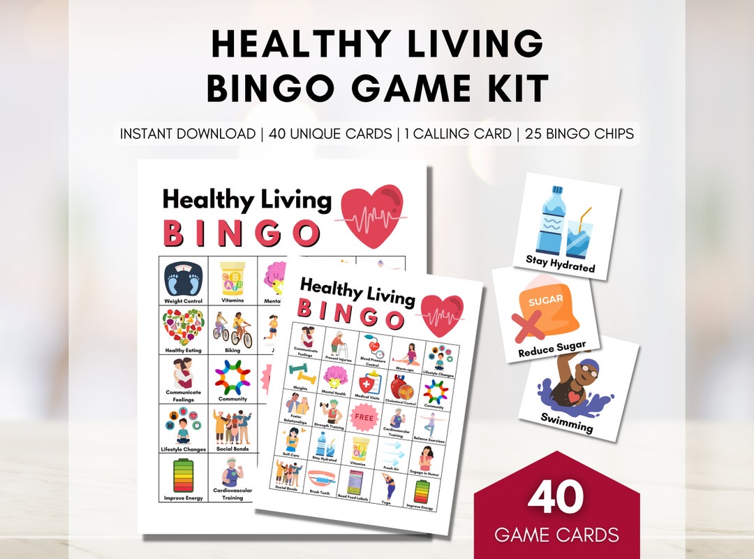 Healthy Living BINGO Game, Health Habits Printable Game, 40 Game Cards ...