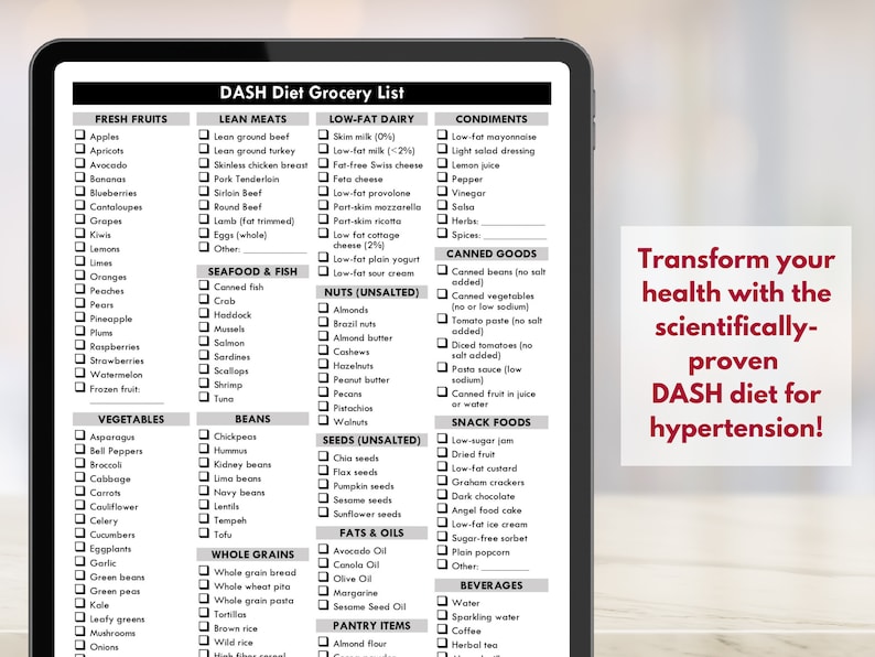 DASH Diet Grocery List, Low Sodium Shopping List, High Blood Pressure ...