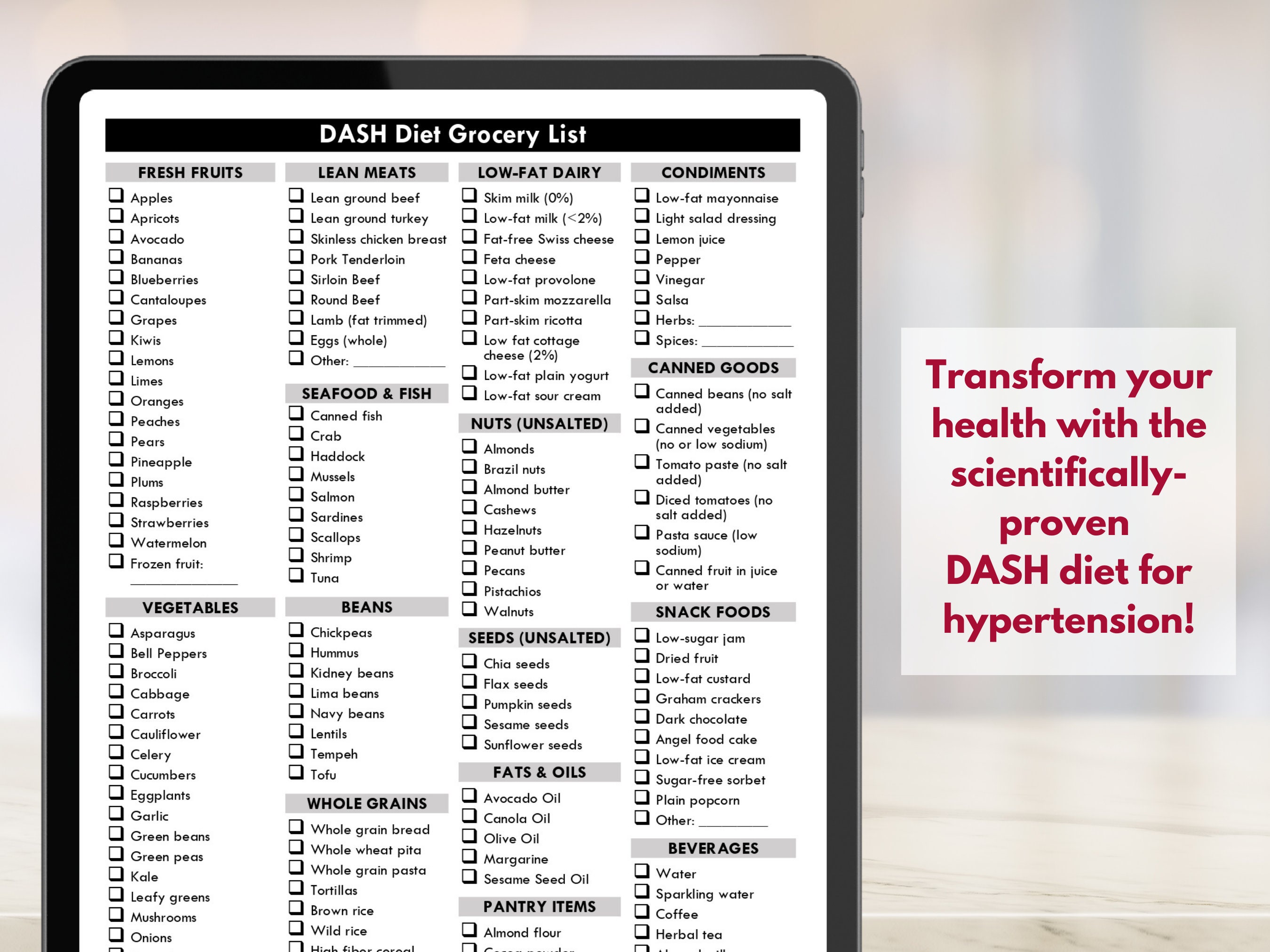 DASH Diet Grocery List Low Sodium Shopping List High Blood Pressure 