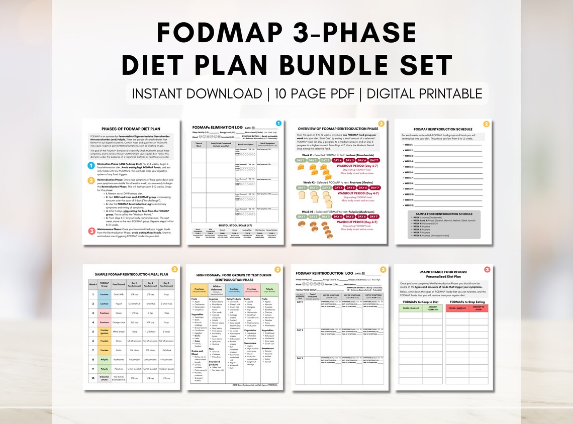 FODMAP Diet Bundle, FODMAP Elimination Reintroduction Planner, 10