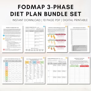 FODMAP Dieetbundel, FODMAP Eliminatie Herintroductie Planner, 10 werkbladenpakket, FODMAP-gidsboek, Voedingsdiëtist (digitaal afdrukbaar)