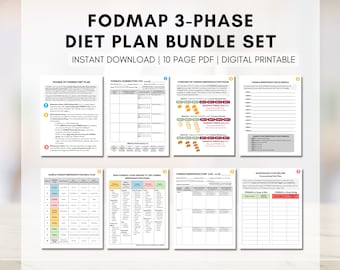 FODMAP Diät Bundle, FODMAP Elimination Reintroction Planner, 10 Arbeitsblätter Pack, FODMAP Ratgeber, Ernährungsdiätetiker (digital druckbar)