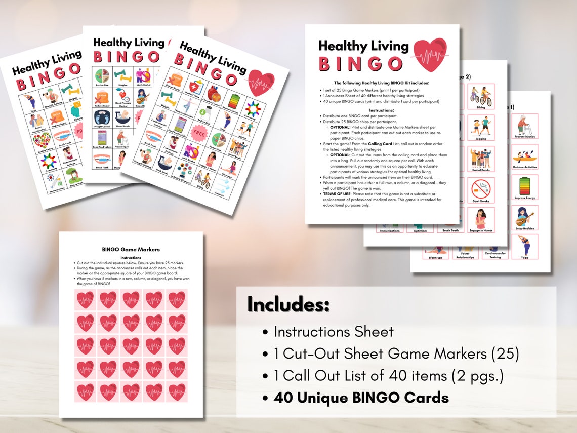 Healthy Living BINGO Game, Health Habits Printable Game, 40 Game Cards ...