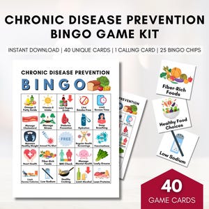 BINGO-spel preventie chronische ziekte, patiënteneducatie, diabetesworkshop, leeractiviteit, bingo gezonde gewoonten (digitaal afdrukbaar)