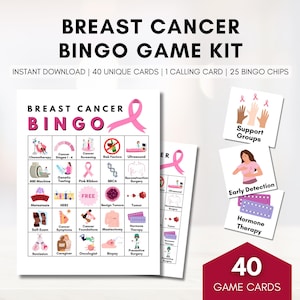 BINGO-spel borstkanker, gezondheidsbingo, inzamelingsspellen, patiëntenvoorlichting, workshop kankerondersteuning, leeractiviteit (digitaal afdrukbaar)