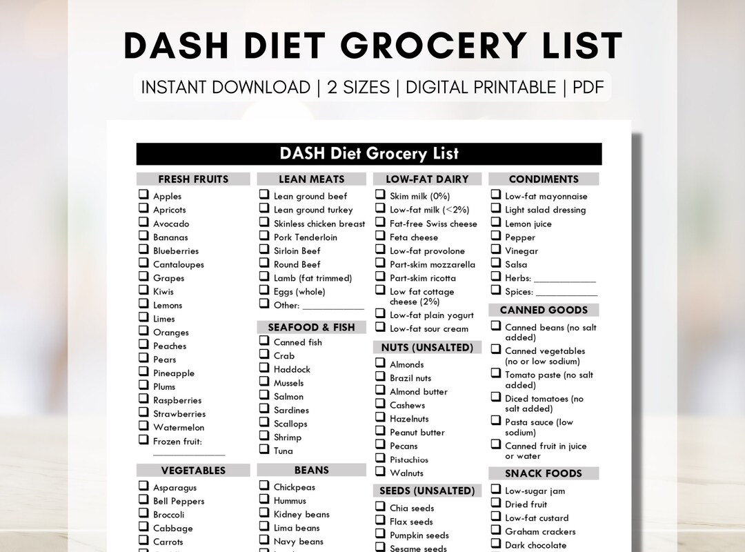 DASH Diet Grocery List Low Sodium Shopping List High Blood Pressure 