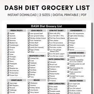 DASH Diet Grocery List, Low Sodium Shopping List, High Blood Pressure Food List, Hypertension Meal Planning, Nutrition (Digital Printable)
