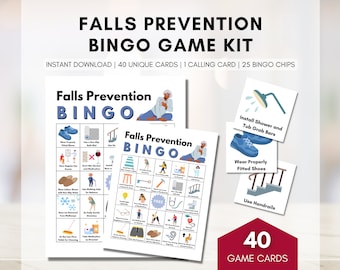 Falls Prevention BINGO Game, Falls Injury Prevention Strategy, Seniors Wellness Game, Occupational, Physical Therapy (Digital Printable)