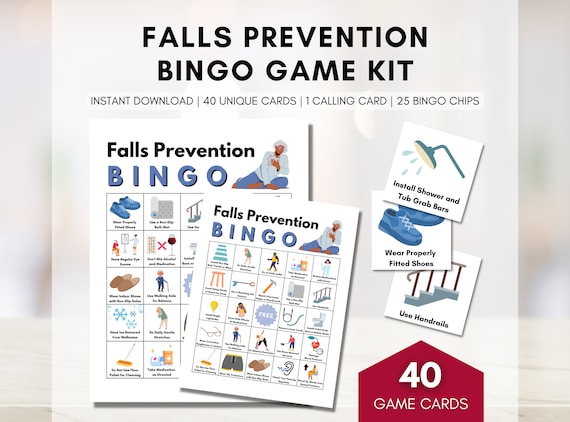 Falls Prevention BINGO Game, Falls Injury Prevention Strategy, Seniors Wellness Game, Occupational, Physical Therapy (Digital Printable)