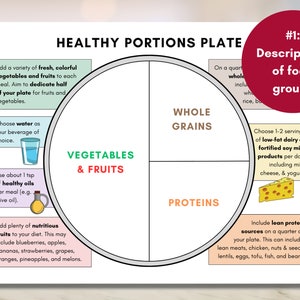 Healthy Portions Plate, Visual Nutrition Eating Guide, Food Portion Control, Dietitian Worksheet, Canada Food Guide Digital Printable image 4