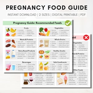 Guía de Alimentos para el Embarazo, Lista de Nutrición para el Embarazo, Alimentos Recomendados, Alimentos a Evitar en el Embarazo (Imprimible Digital)