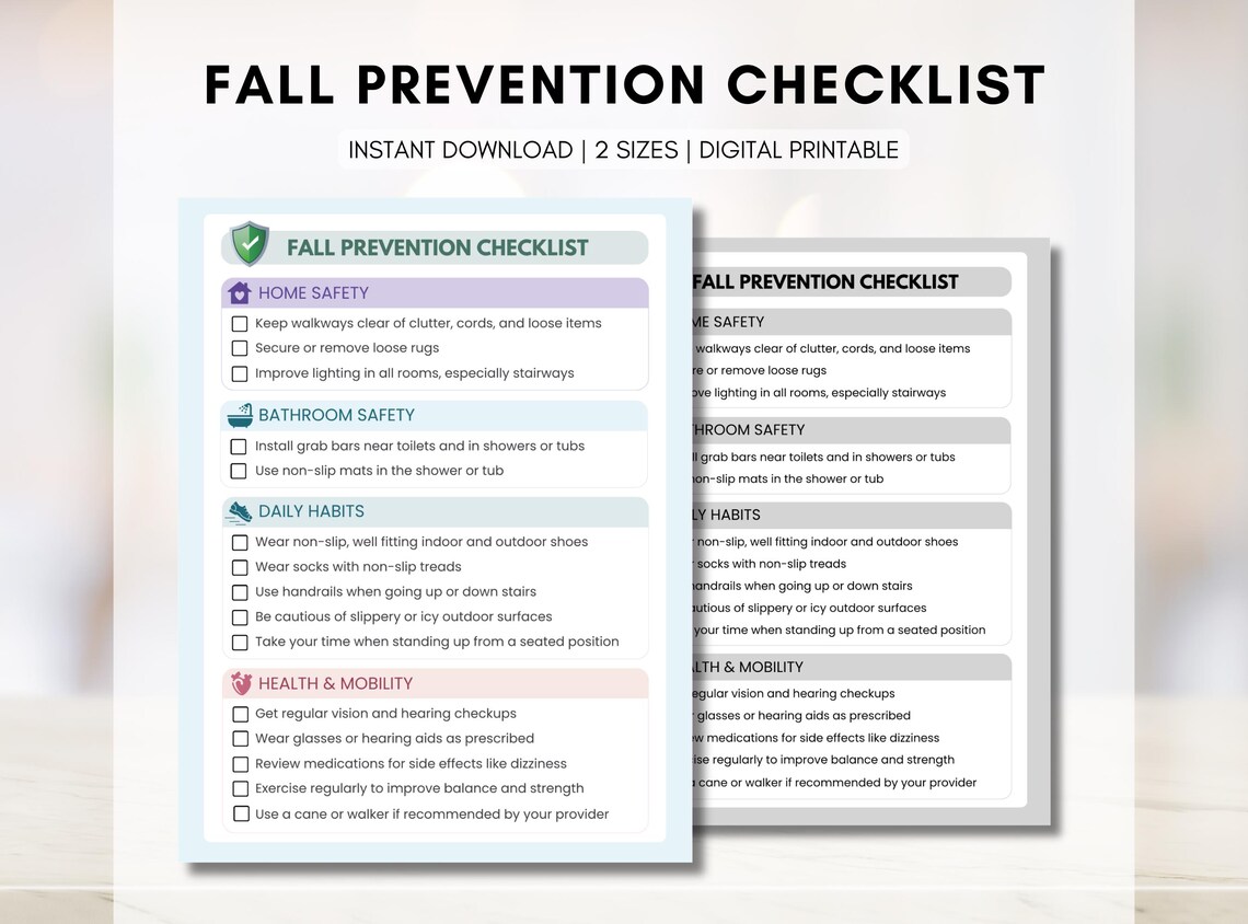Fall Prevention Checklist, Falls Injury Tip Sheet, Seniors Health ...
