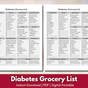 Diabetes Grocery List Food Shopping List Diabetic Meal - Etsy