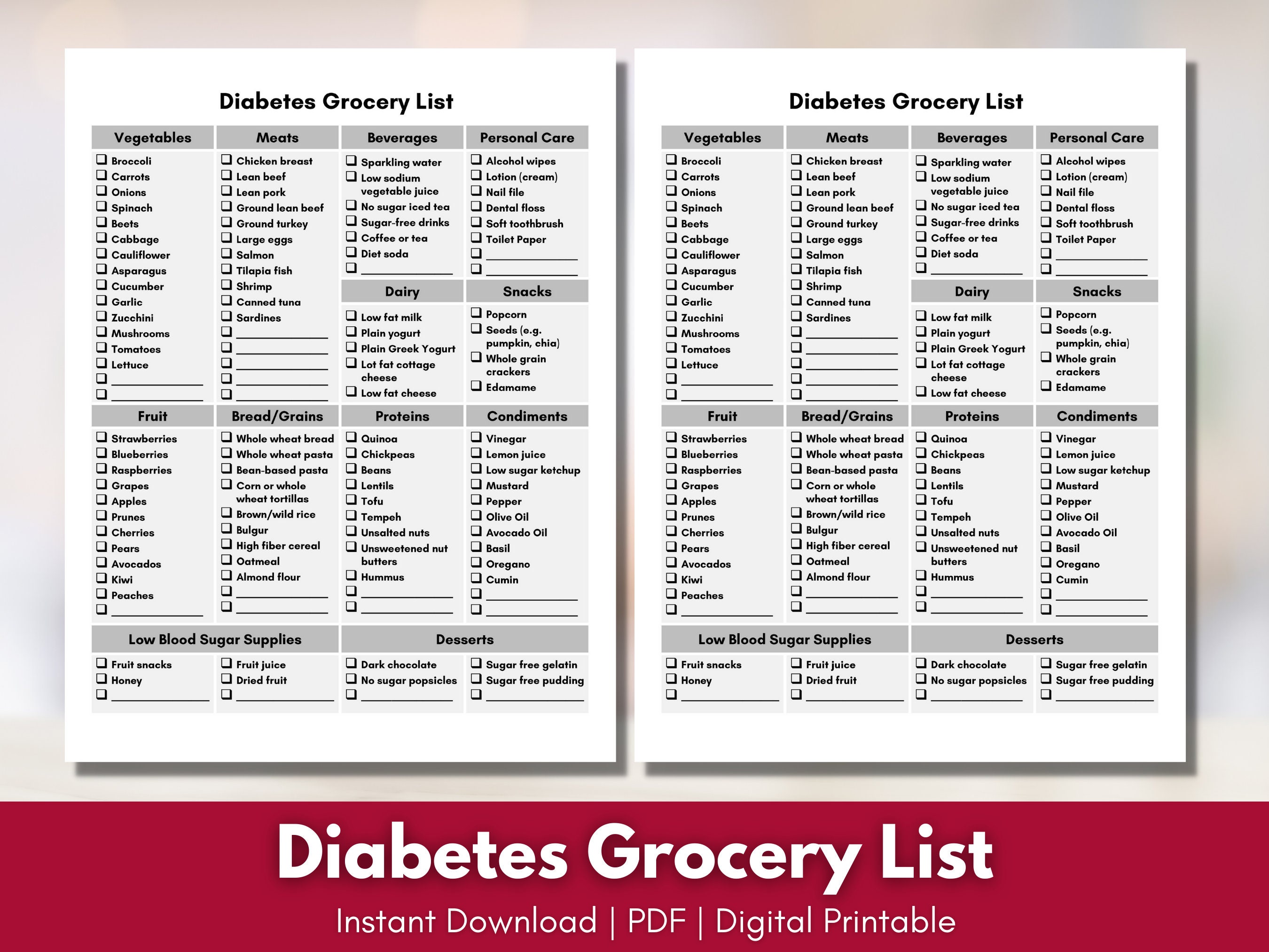 Diabetes Grocery List Food Shopping List Diabetic Meal Etsy Australia