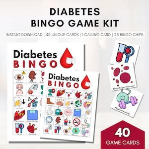 Jeu de cartes BINGO sur le diabète, 40 plateaux de jeu, éducation des patients diabétiques de type 2, activité en classe, jeu sur la santé (impression numérique)