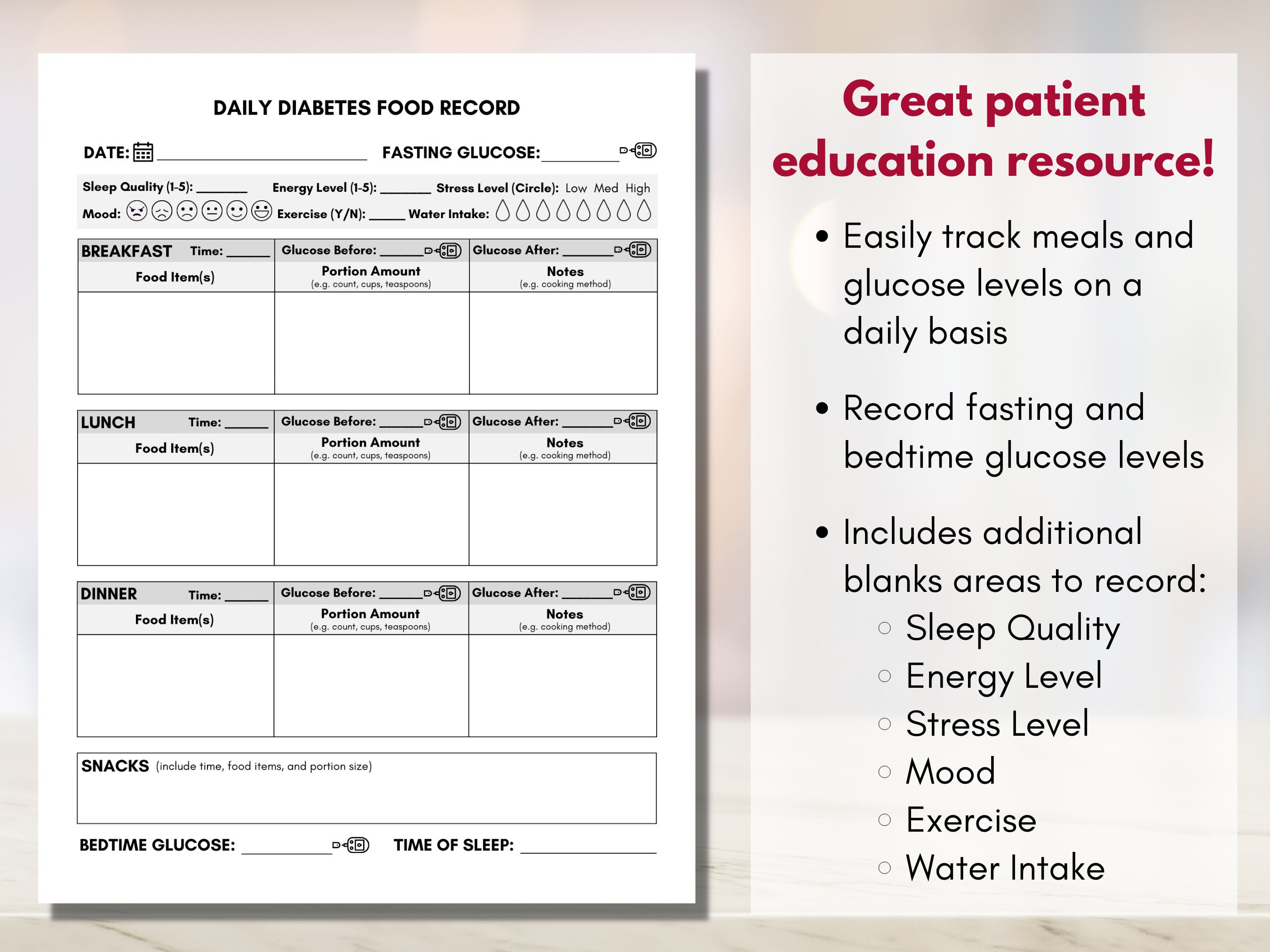 Diabetes Food Journal, Blood Sugar Log, Type 2 Diabetes Tracker ...