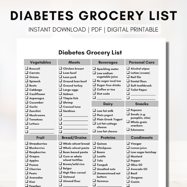 Diabetic Grocery List - Etsy