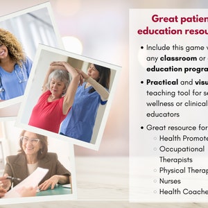 May include: A collage of images showing healthcare professionals interacting with patients. The text reads "Great patient education resource!" and lists the benefits of using this resource for various healthcare professionals.