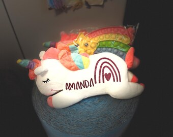 White Personalized Glitter Heart Rainbow Unicorn Plush with Bonus Gift
