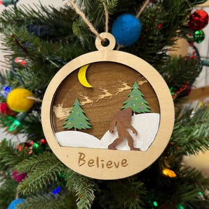 Sasquatch Believe Wood Christmas Ornament BigFoot Customizable