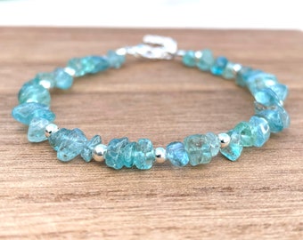 Blue Apatite Chip Gemstone Bracelet | 1.5 Inch Adjustable Chain | 6.5-8 Inch Bracelet | Handmade Natural Stone Jewelry