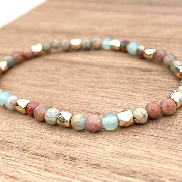 Handmade Sea Sediment Jasper Gemstone Bracelet | Gemstone Bracelet | Stretchable Bracelet | Gemstone Jewelry | Natural Stone Bead Jewelry