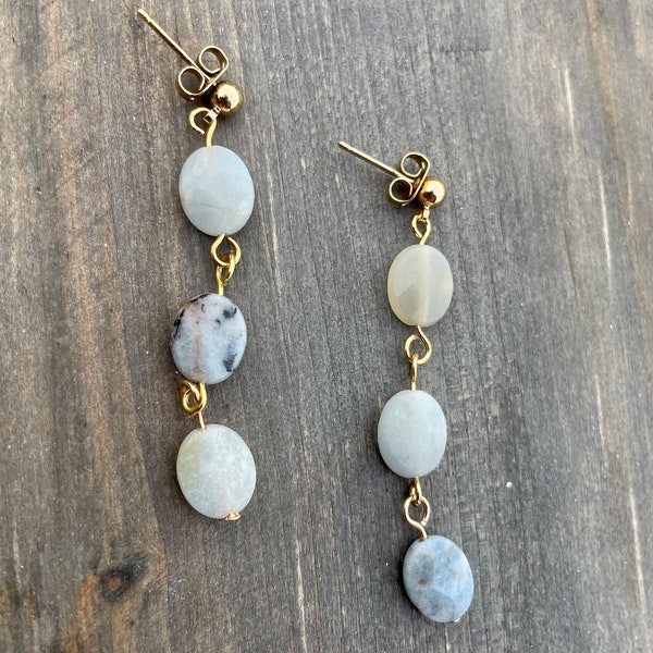 Handmade Faceted Oval Aquamarine Dangle Earrings | Handmade Gemstone Jewelry | Gold Toned | Aquamarine Jewelry | Natural Stone Earrings