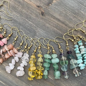 Handmade Gemstone Chip Dangle Earrings | 18k Gold Plated Earring Hooks | Natural Stone Jewelry | Gemstone Dangle Earrings
