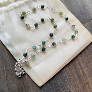 Delicate Moss Agate Choker Necklace | 4mm Moss Agate Beads | 14-17 Inches | Adjustable Chain |Silver Plated Wire |Handmade Gemstone Necklace