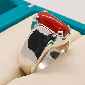 Real Australian Red Coral Gemstone Sterling Silver 925 Handmade Ring Natural Coral Mens Ring Birthday Stone Marjan Ring Real Coral Ring