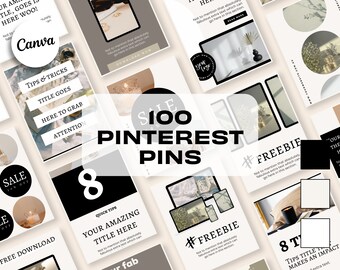 Modern Editorial 100 Pinterest Templates, Canva Social Media Templates, Pinterest Pins For Pinterest Canva, Pinterest Marketing Manager