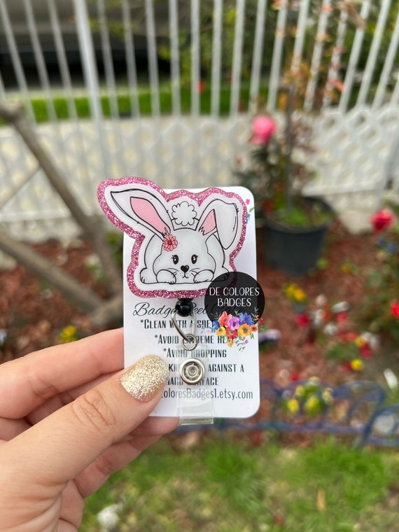 Bunny Badge Reel, Spring Lanyard, Rabbit Badge Reel, Nurse ID