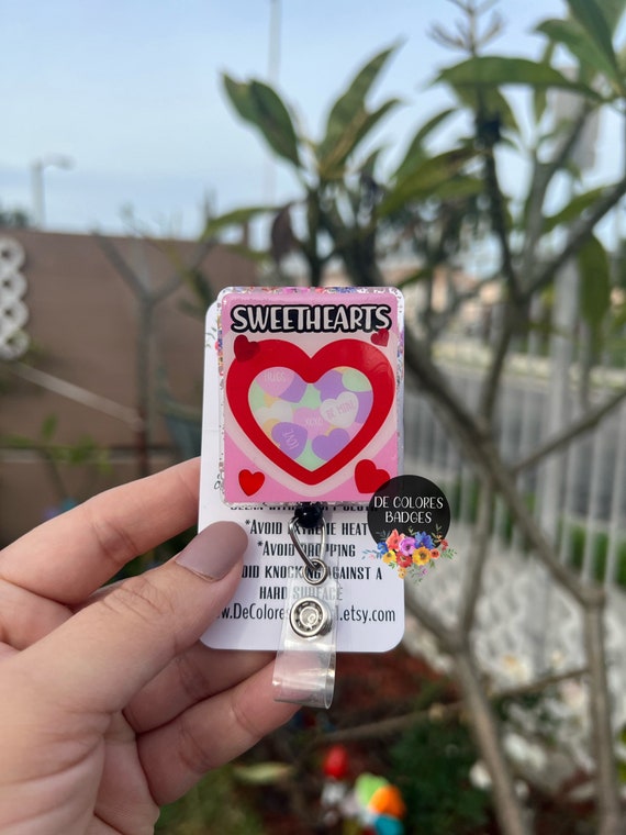 Valentines Day Retractable Badge Reel, Sweethearts Candy Box