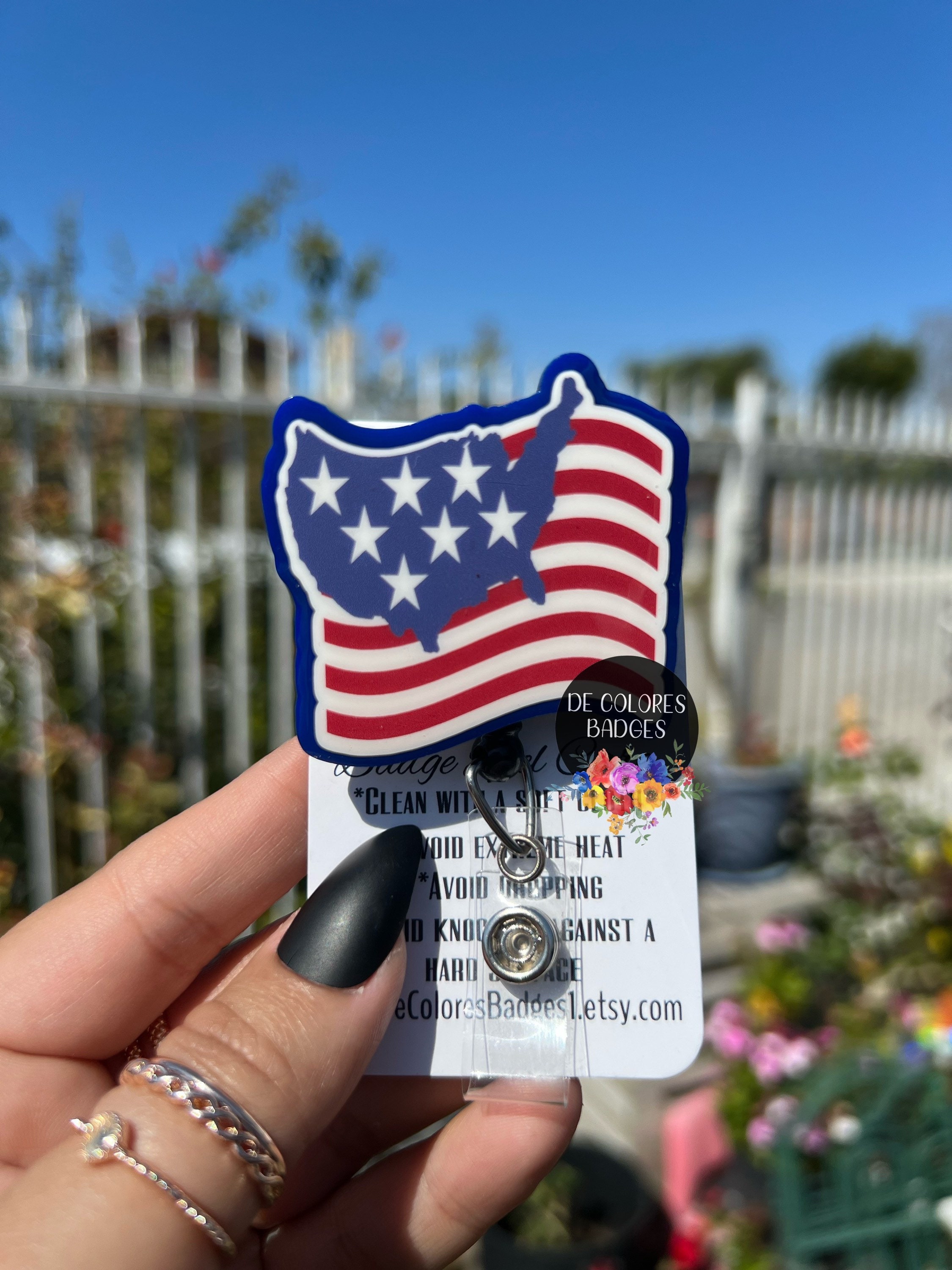 American Flag Badge Reel Nurse Gift Felt Badge Reel Patriotic