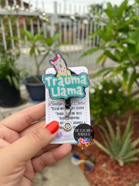 Trauma Llama Nurse Badge Reel, Cute Pediatric ICU Badge Holder