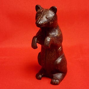 Vintage Cast Iron Begging Bear Still Coin Bank Metal Sculpture Decor
