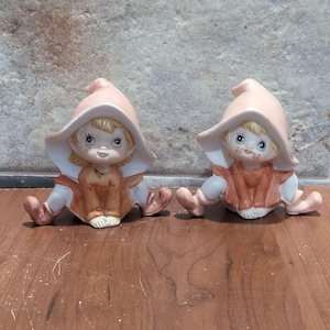 Vintage Homco Pixie Elf Figurines Bisque Set of 2