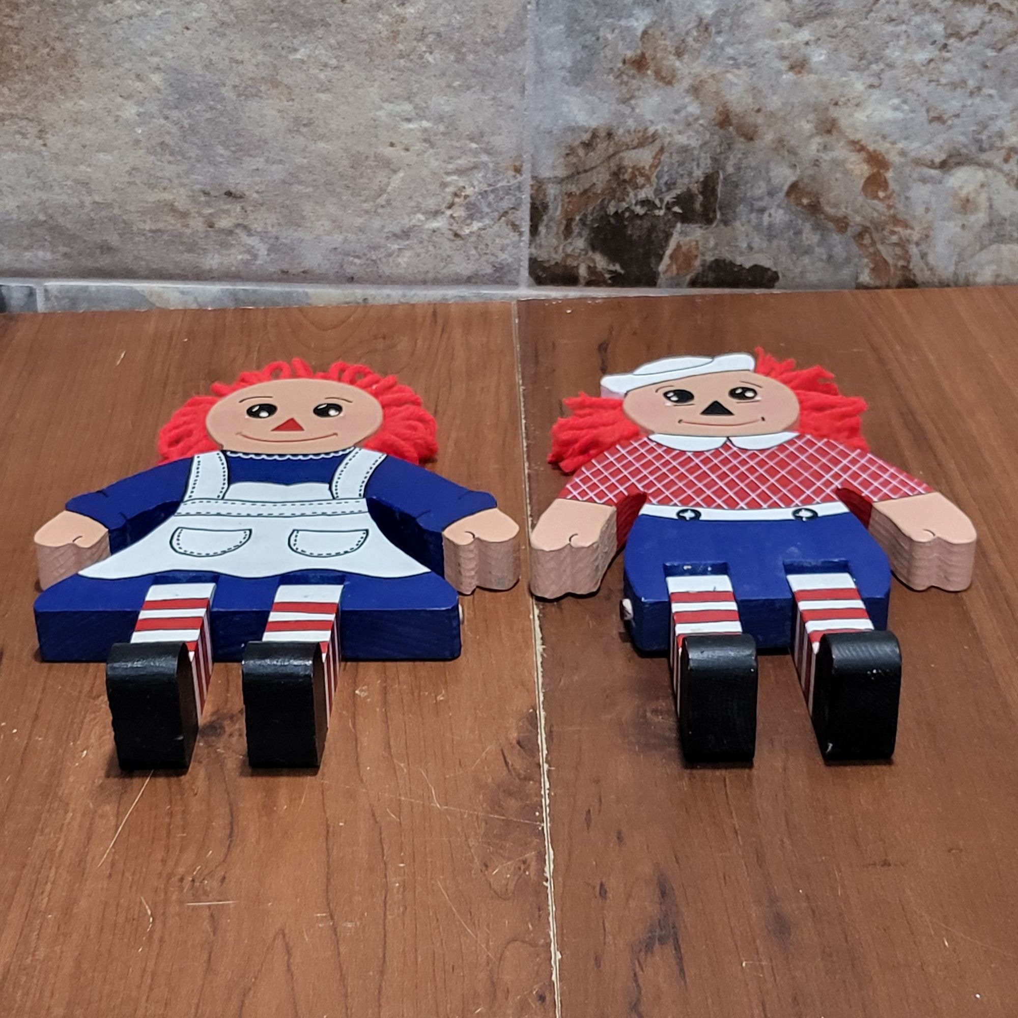 Vintage Wooden Raggedy Ann and Andy Wooden Shelf Sitters Decor