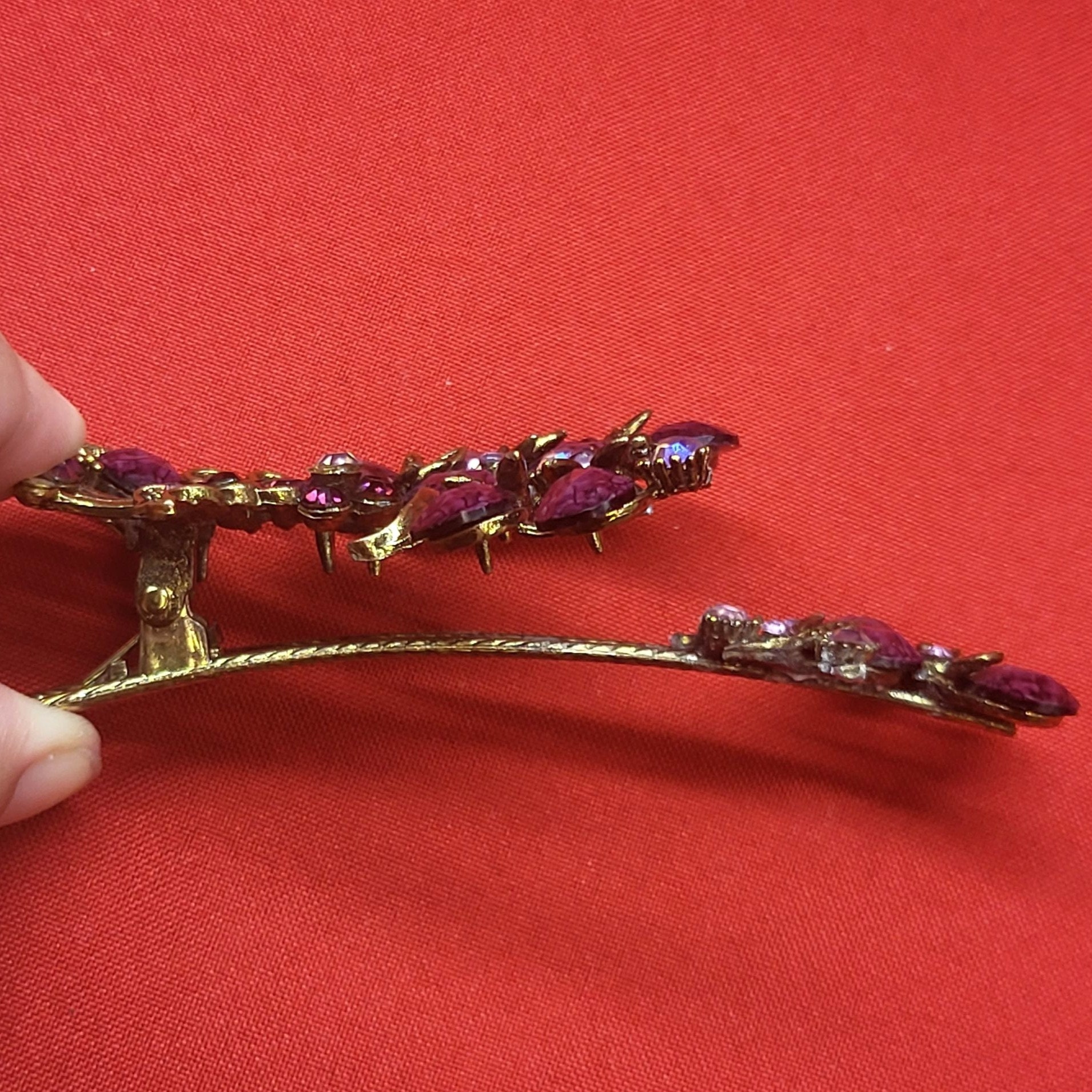 VTG Peacock Hair Clip Claw Purple Acrylic Stones Rhinestones Repaired Buankoxy Women main image 4