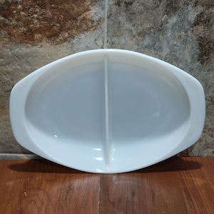 Vintage Pyrex White Milk Glass Divided Oval Casserole Dish 1/2 QT