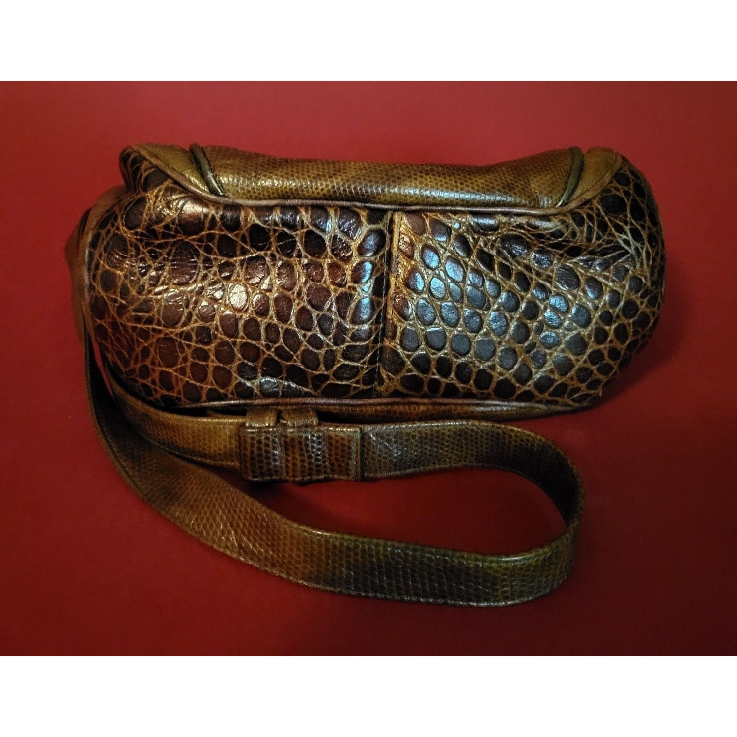 VTG Sharif Bag Brown Embossed Leather Reptile Shoulder