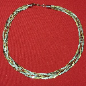 Vintage vijfstrengige gevlochten visgraat ketting ketting zilver & goud plating