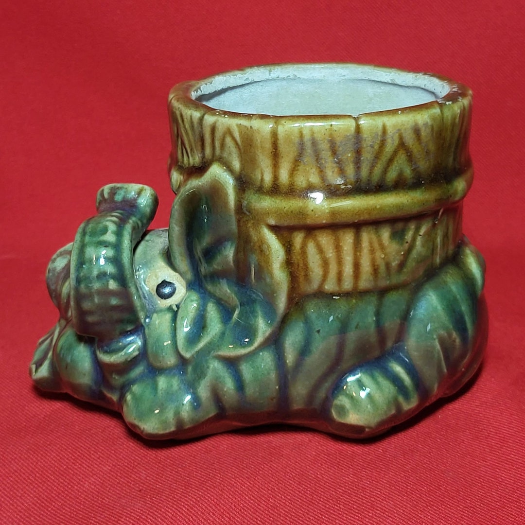 VTG Planter Pot Green Lucky Trunk up Baby Elephant Ceramic - Etsy