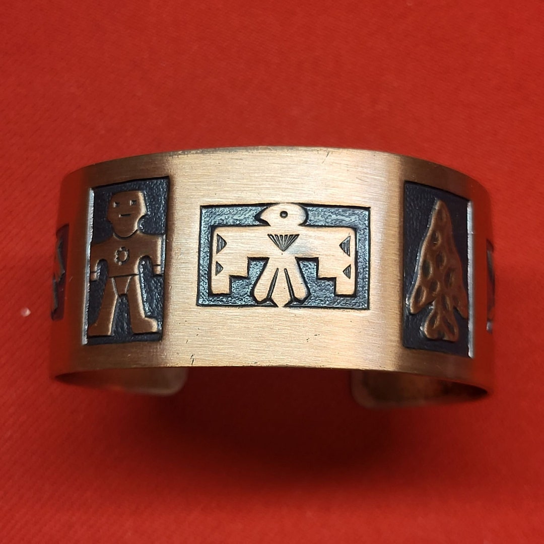 VTG Embossed Copper Bangle Bracelet Navajo Thunderbird Arrowhead