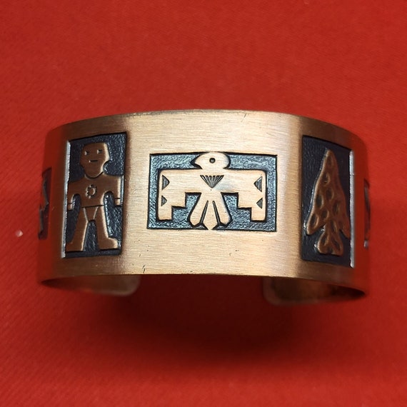 VTG Embossed Copper Bangle Bracelet Navajo Thunderbird Arrowhead