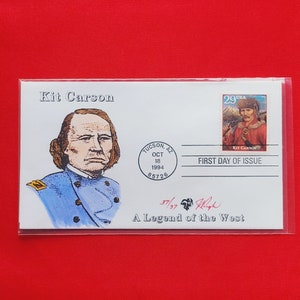 First Day of Issue Stamp Cache Envelope and Enclosure Kit Carson  A Legend of the West