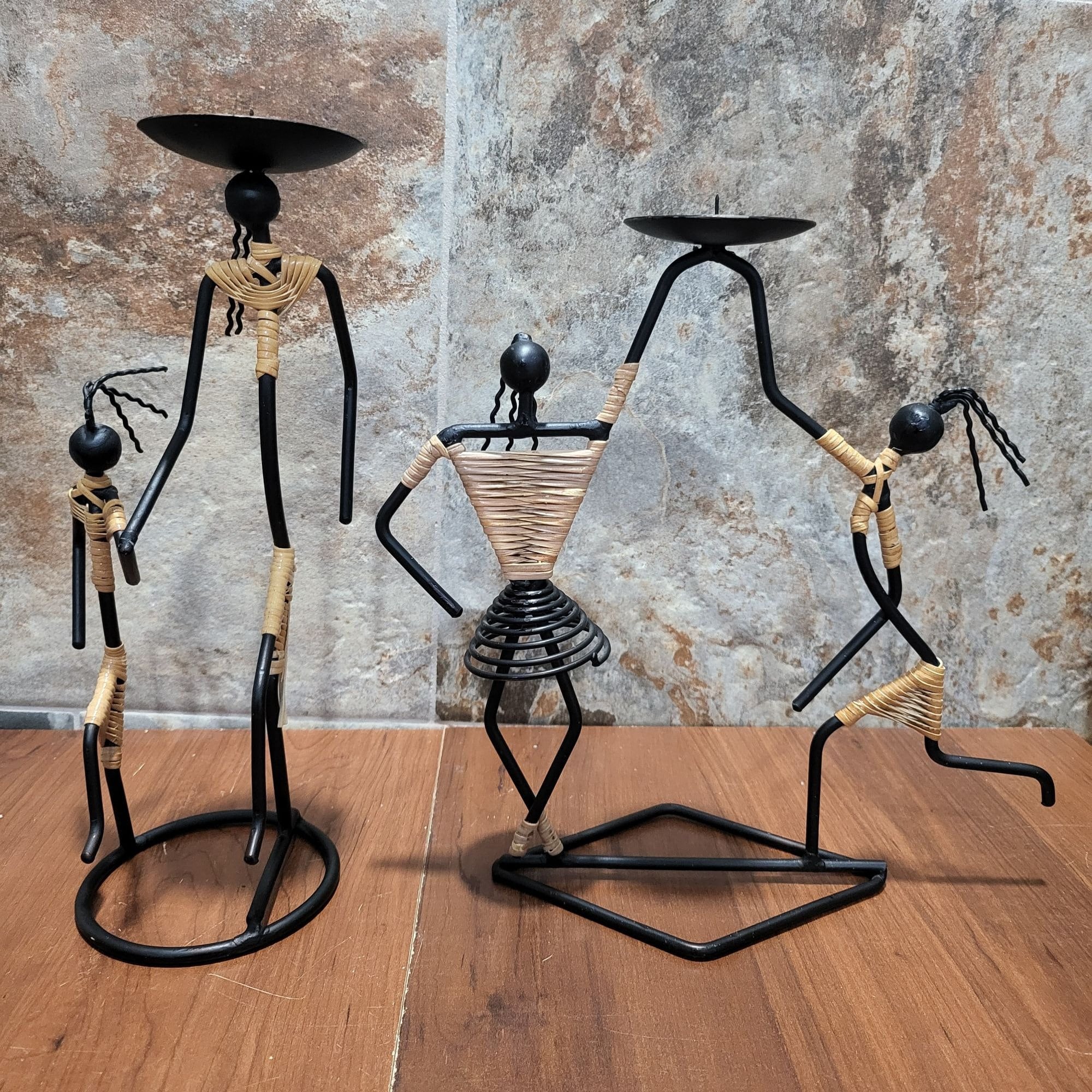 Vintage Black Wrought Iron Rattan Mother Child Dancing Man Woman