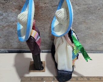 メキシコのお土産人形 ソンブレロ 男性 女性 木製ベーススタンド 民芸