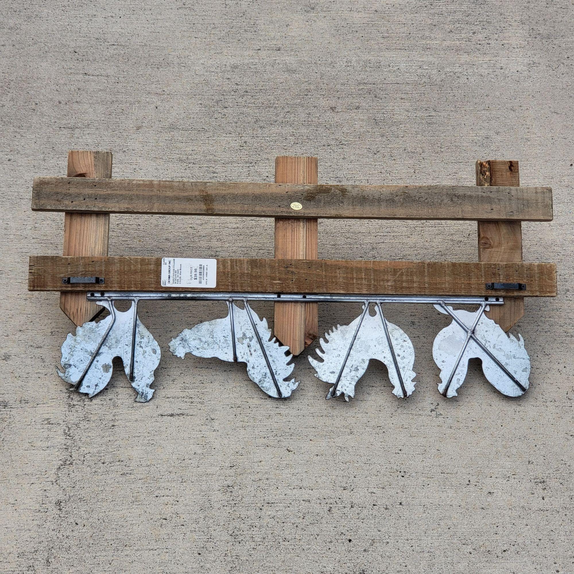 Rooster Roses Wall Rack Measuring Rustic Wooden Wall Mounted Rack Decorative Metal Roosters Black Iron ...